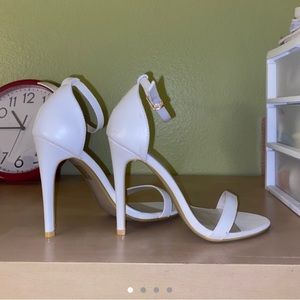 white sandal heels